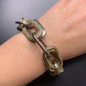 White House Black Market Link Bracelet Chunky Gold Tone Brown Acrylic Adjustable